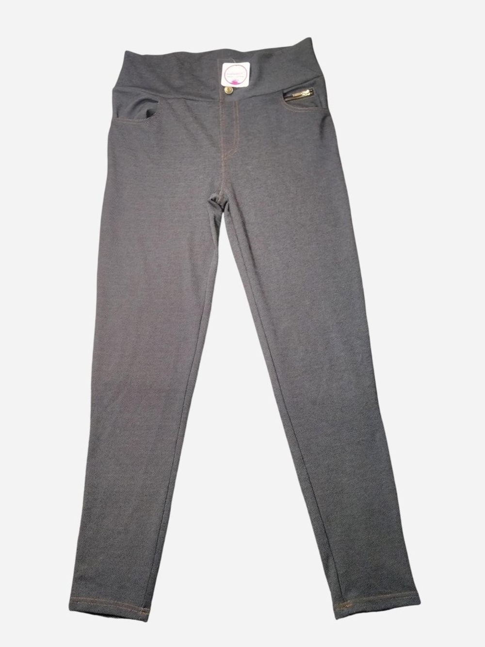 Girls' Charcoal Stretch Leggings with Faux Pocket Accent